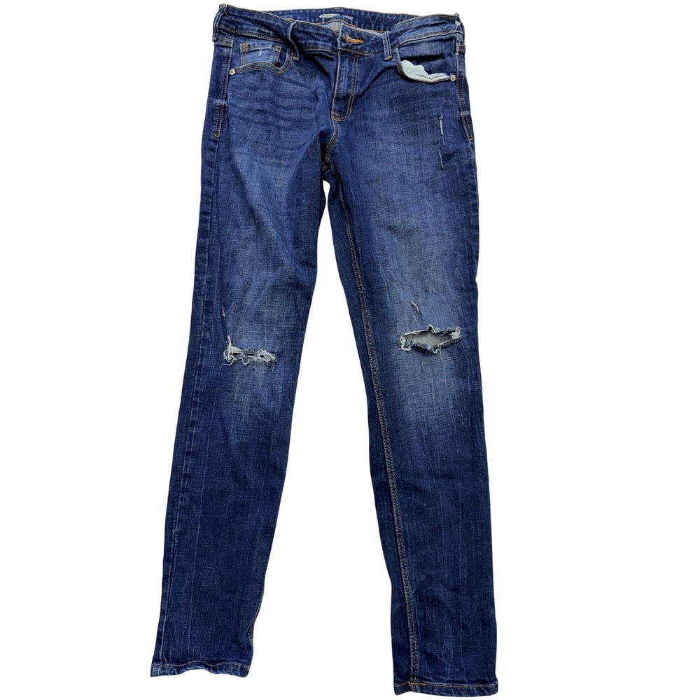 Old Navy Rockstar Super Skinny Jeans Womens 12 Long Blue Distressed 33x29